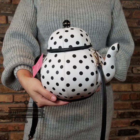 Kate Spade NY New York Tea Pot Tea Party White and Black CROSSBODY Authentic - Picture 5 of 10